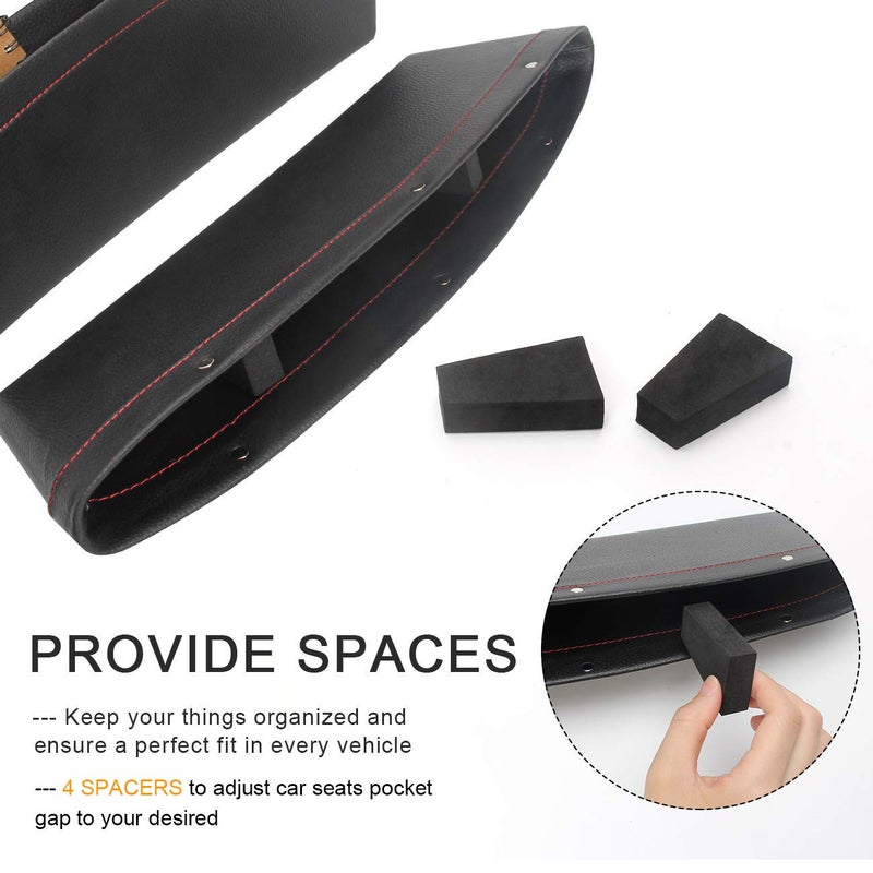 Coolrunner 2 Set Car Seat Gap Organizer, Car Seat Gap Filler, PU Full Leather Car Seat Crevice Storage Box Universal Fit in Between Car Seat Catcher for Phone Keys Cards Pens Coins(Black) - Image 4